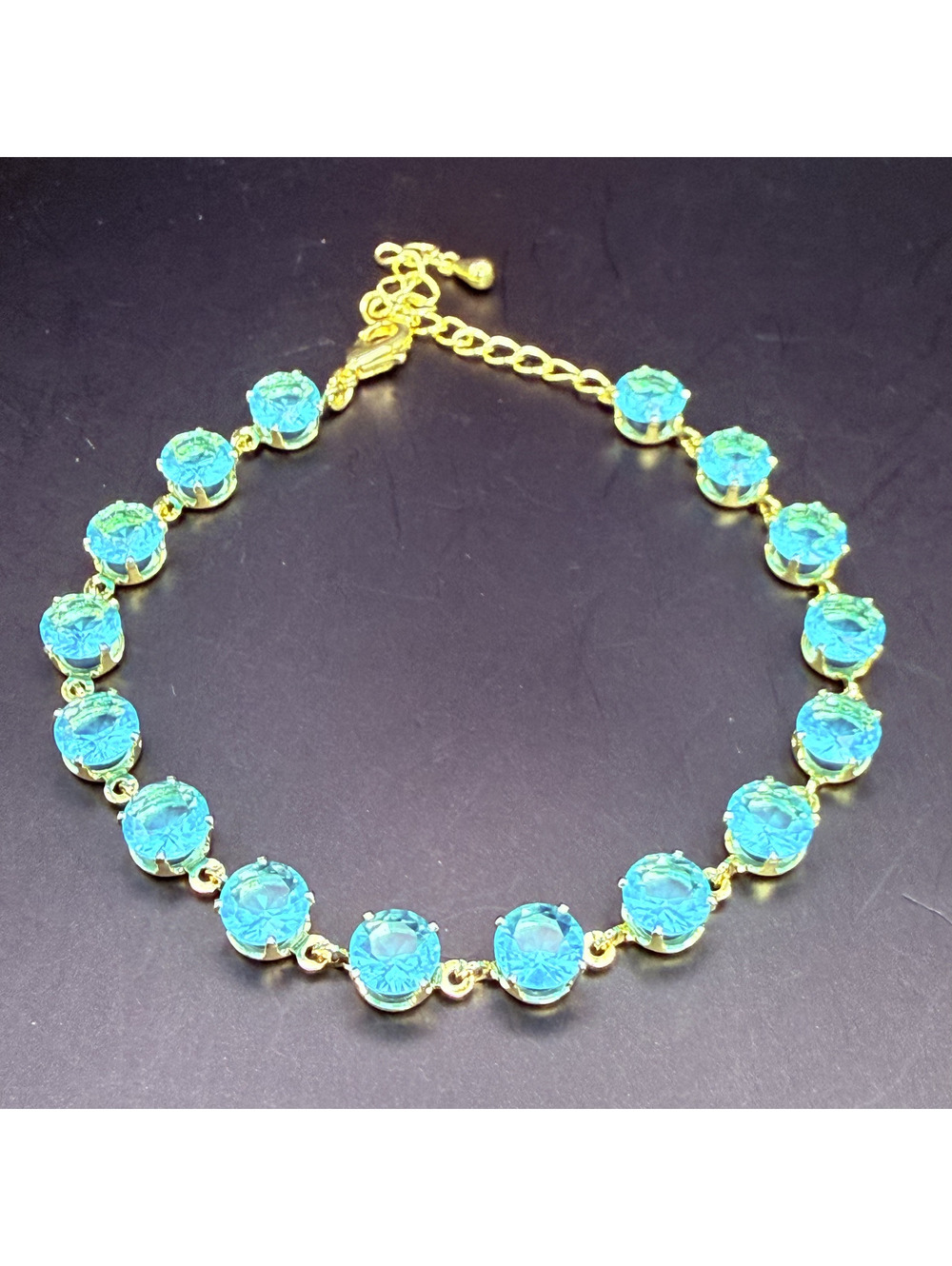 candy+clover Aqua Blue Crystal Gold-Tone Bracelet